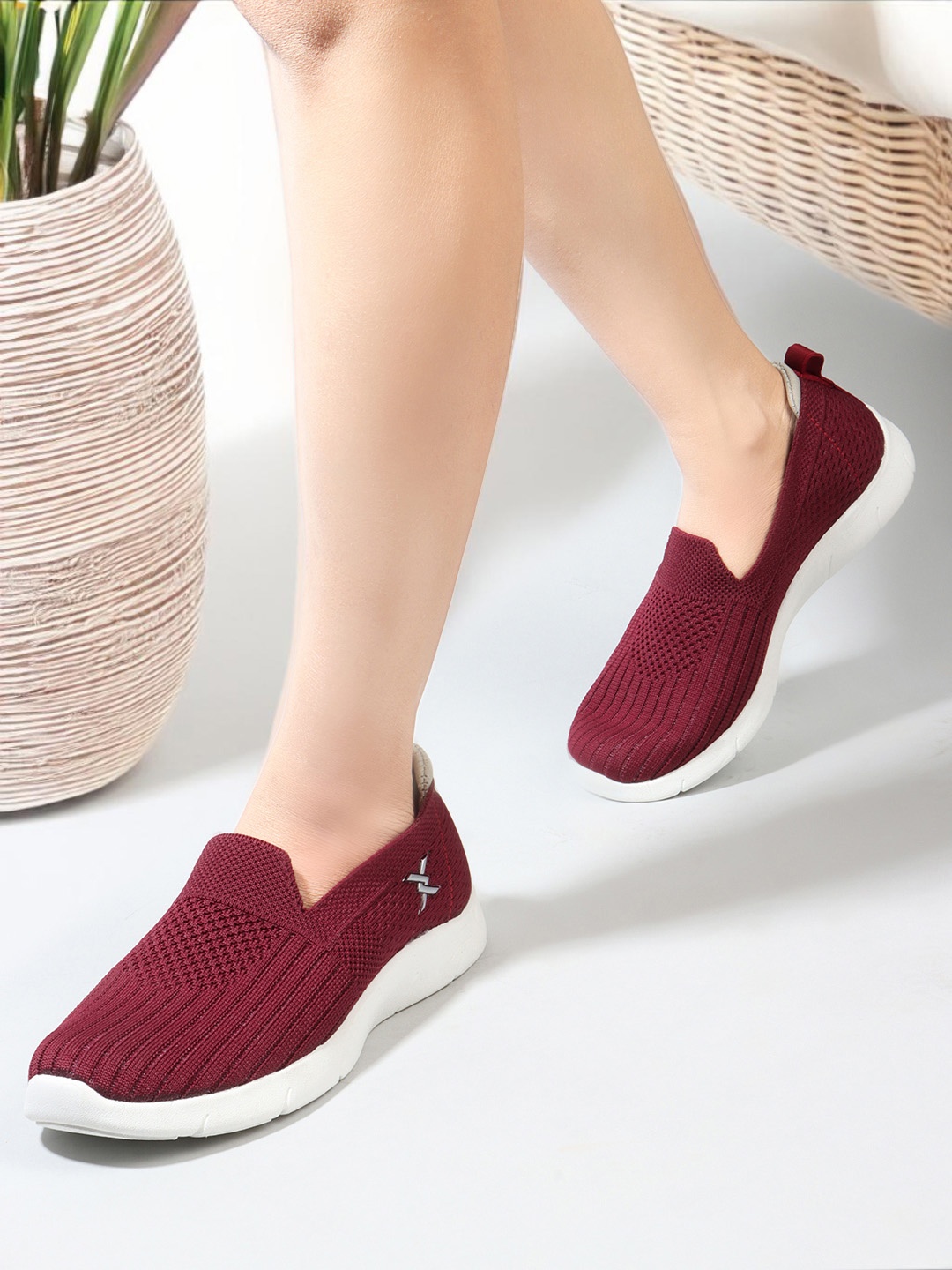 

Carlton London Women Textured Flyknit Slip-On Sneakers, Maroon