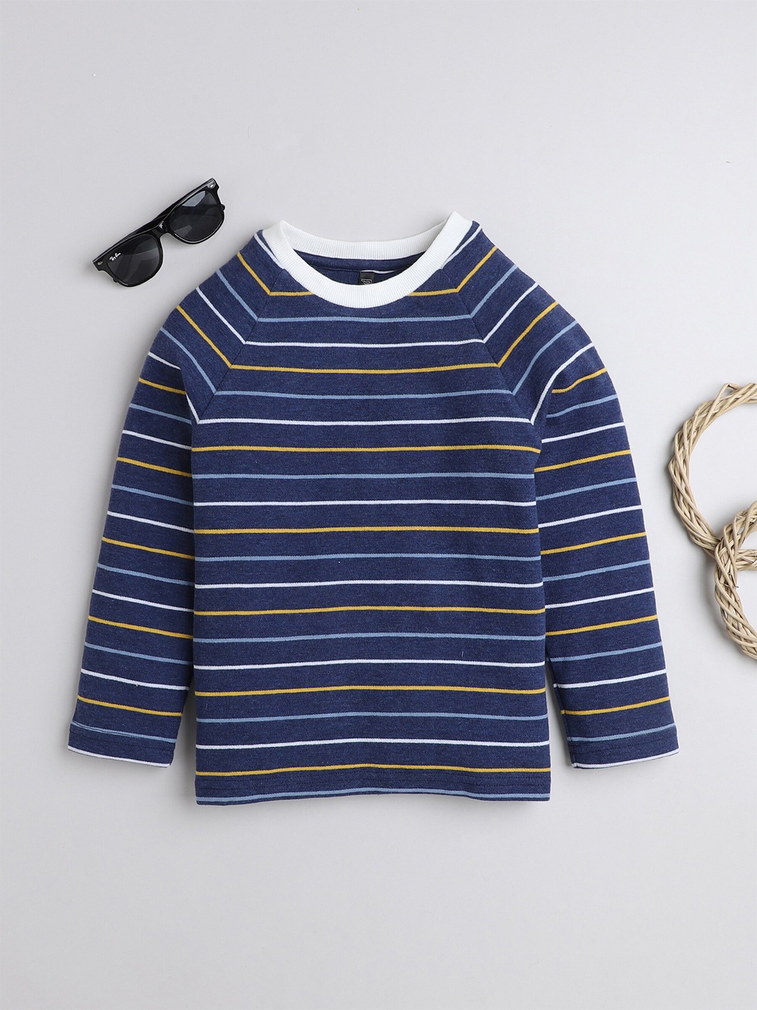 

BAESD Boys Striped Round Neck Full Sleeves Cotton Casual T-shirt, Navy blue