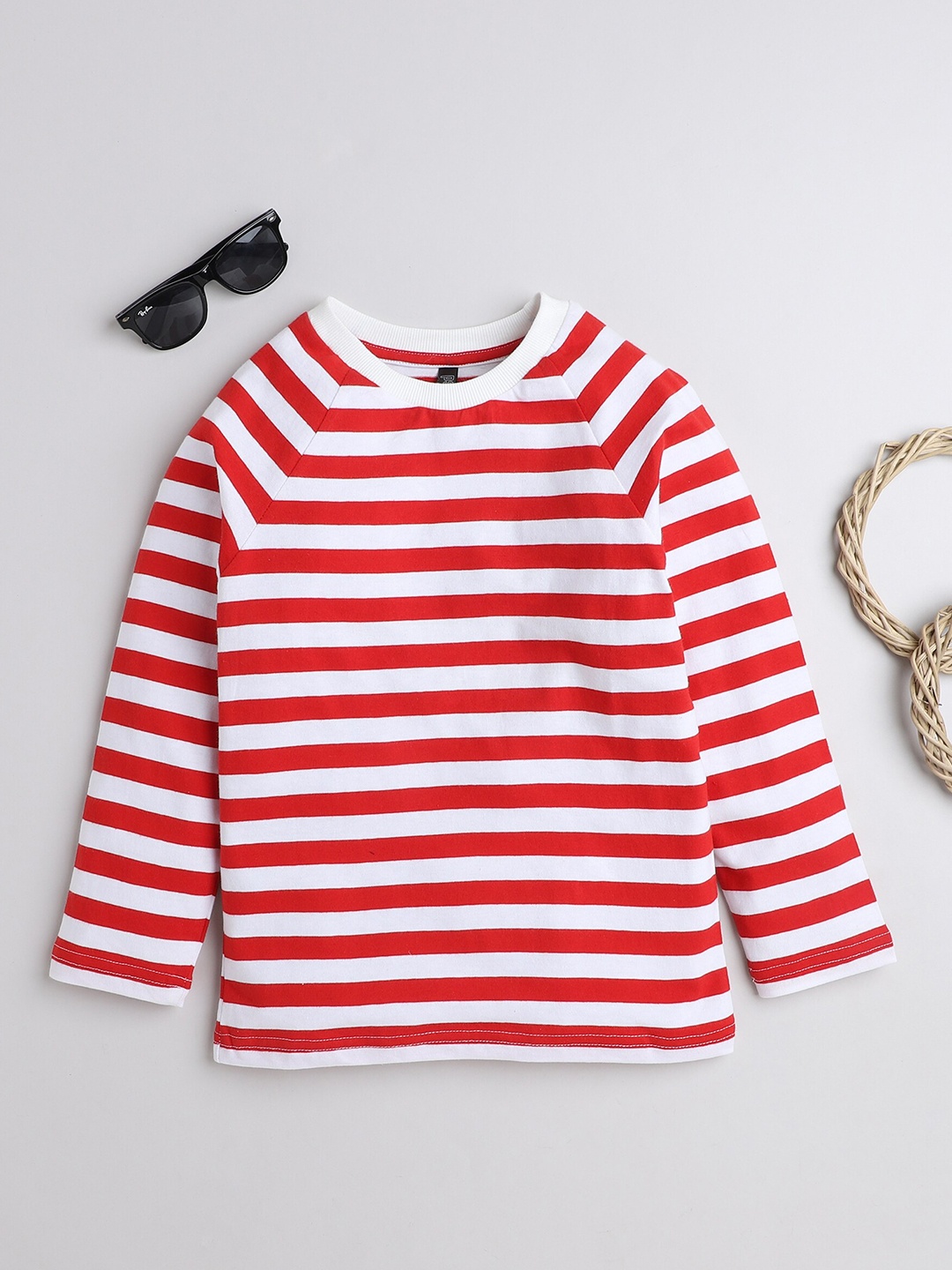 

BAESD Boys Striped Round Neck Kimono Sleeves Cotton T-shirt, Red