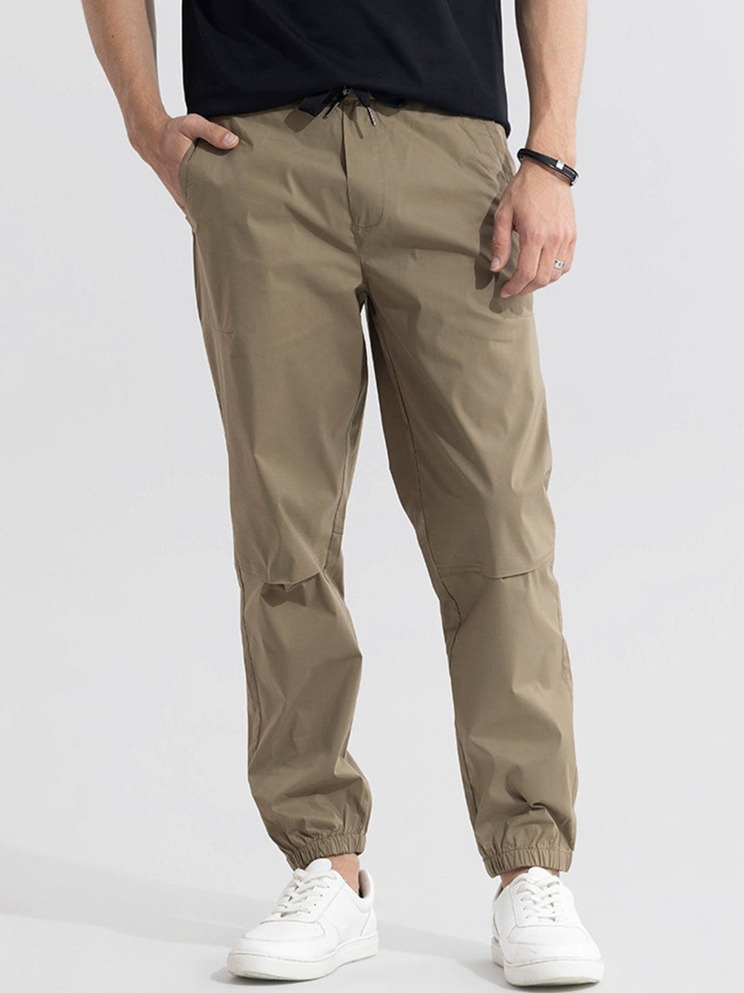 

Snitch Men Smart Tapered Fit Cotton Joggers, Beige