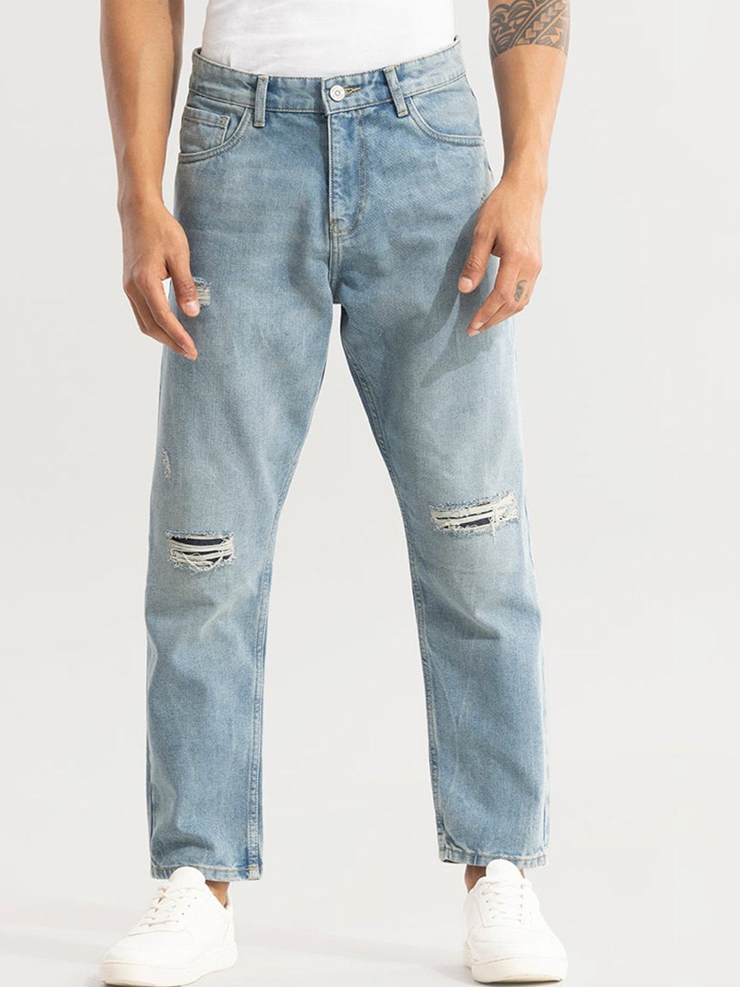 

Snitch Men Relaxed Fit Slash Knee Cotton Jeans, Blue