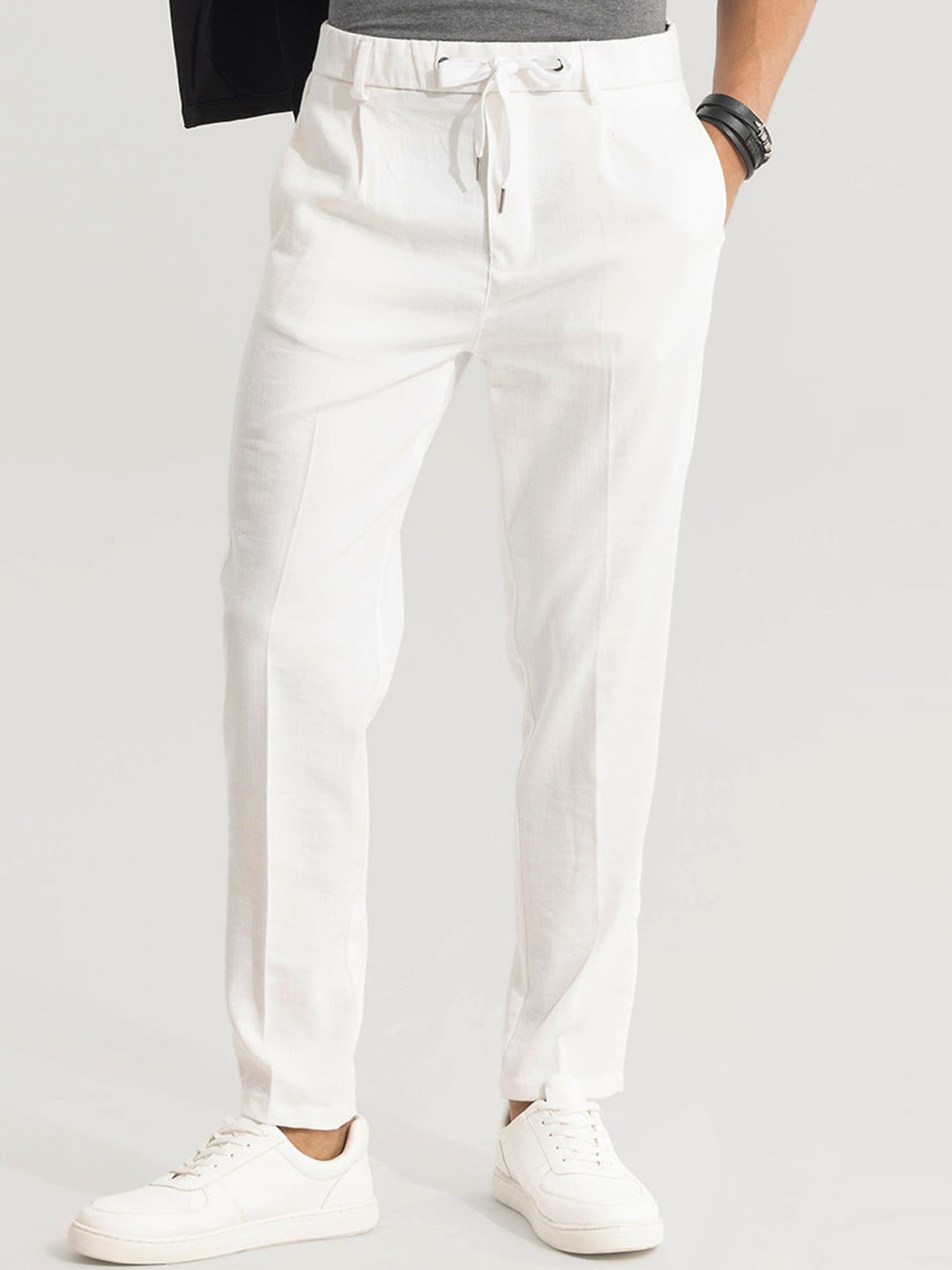 

Snitch Men White Smart Slim Fit Trousers