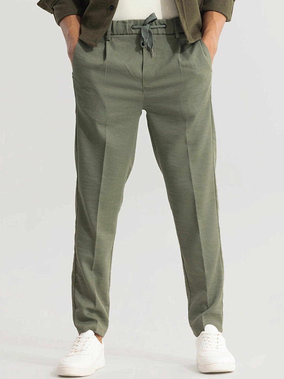

Snitch Men Smart Slim Fit Trousers, Green