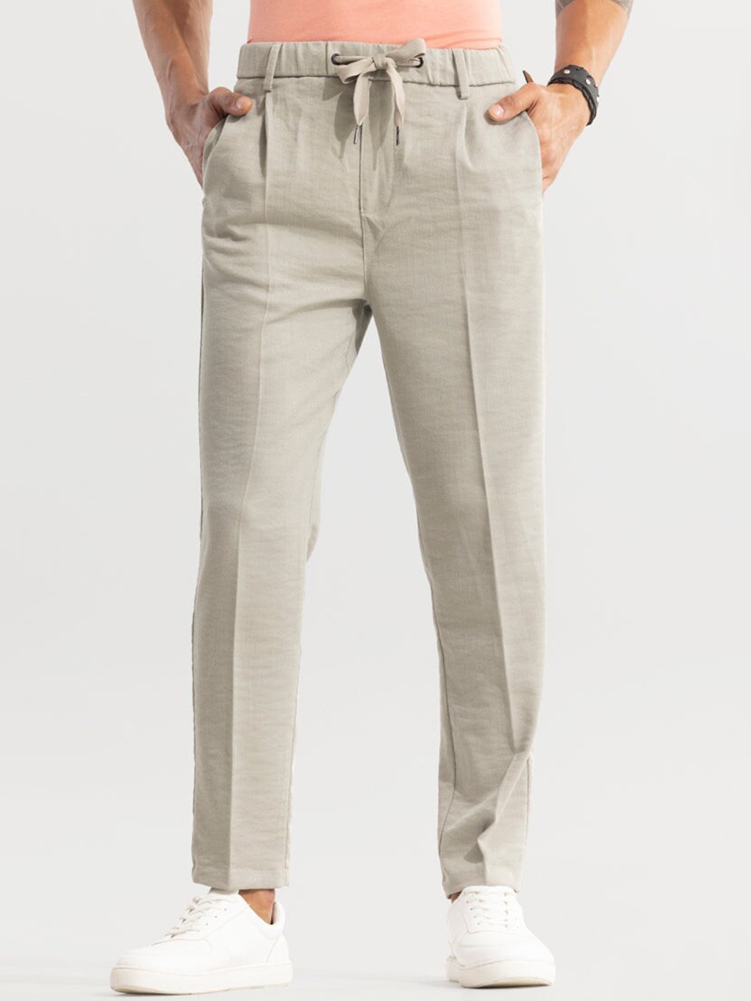 

Snitch Men Beige Smart Slim Fit Trousers