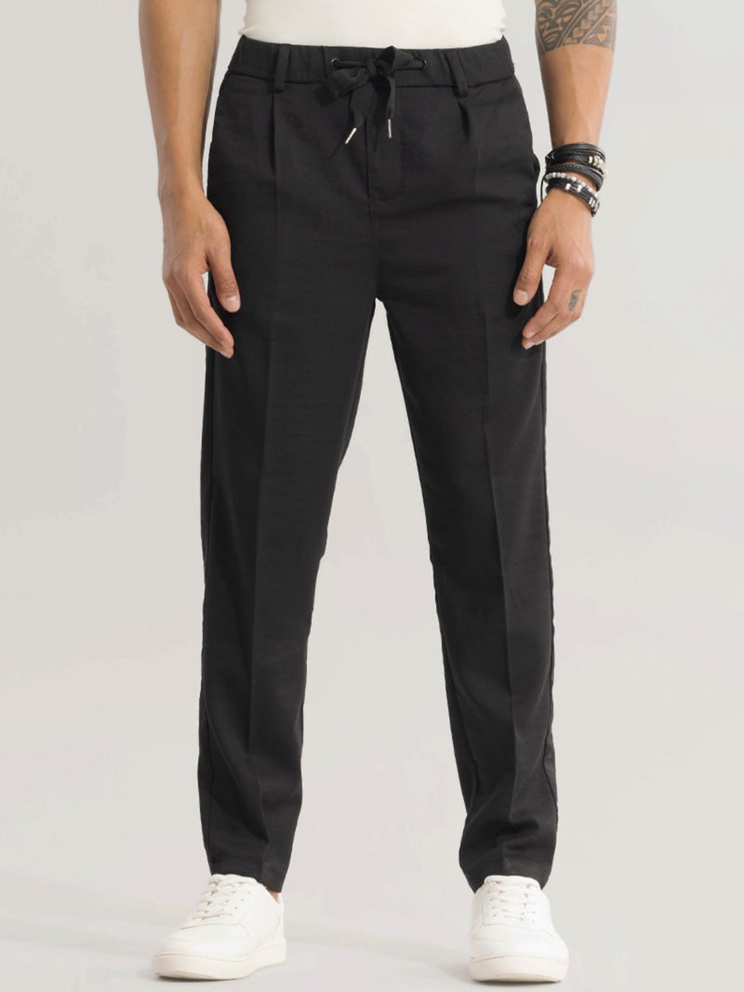 

Snitch Men Black Smart Slim Fit Cotton Trousers