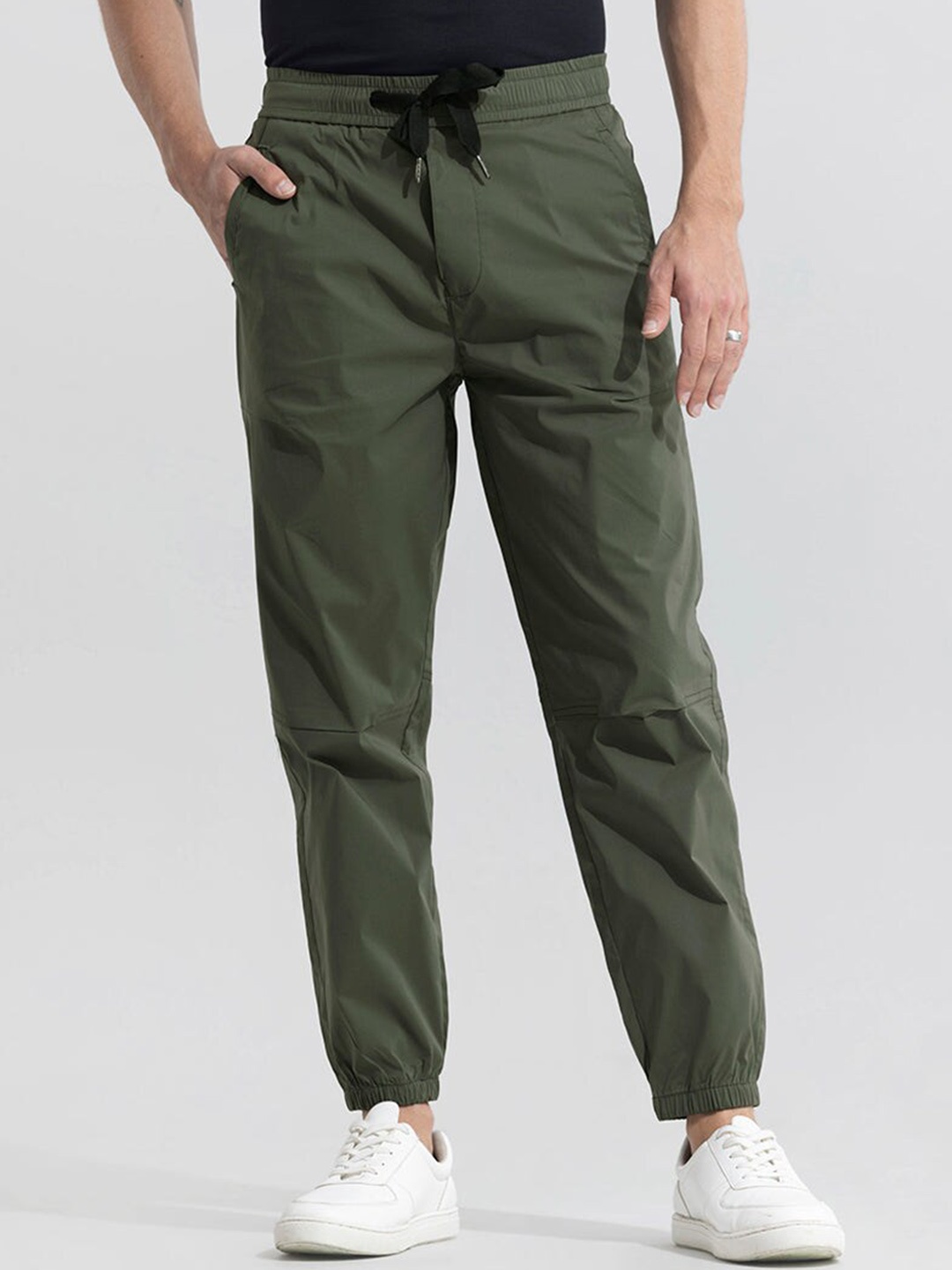 

Snitch Men Smart Tapered Fit Cotton Chinos Trousers, Olive
