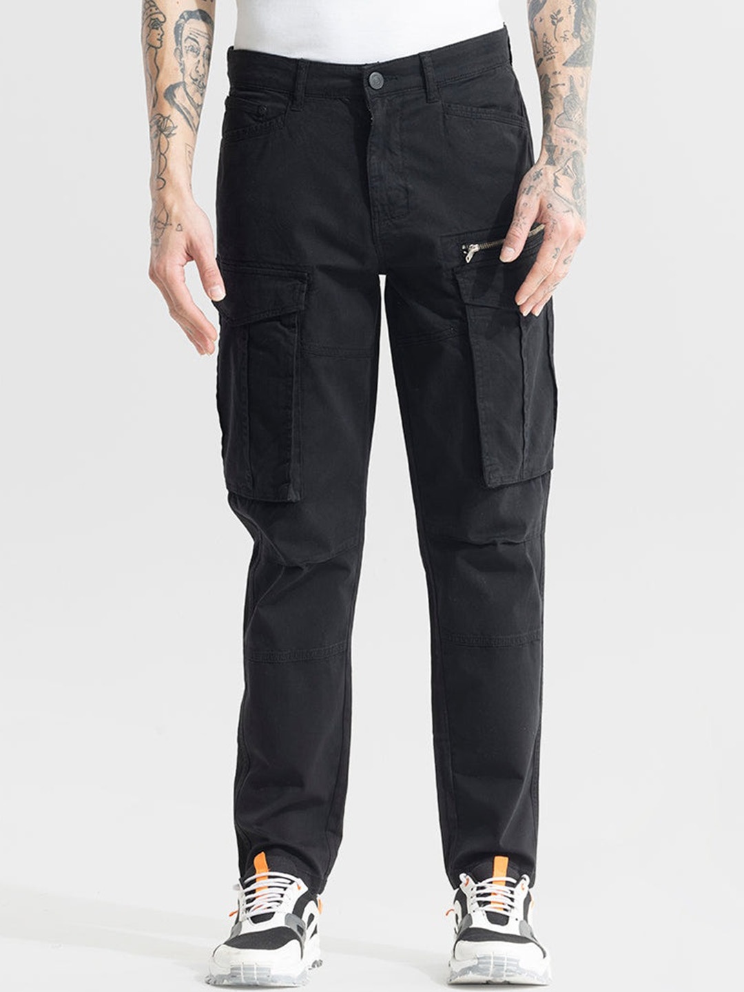 

Snitch Men Black Smart Slim Fit Cargos