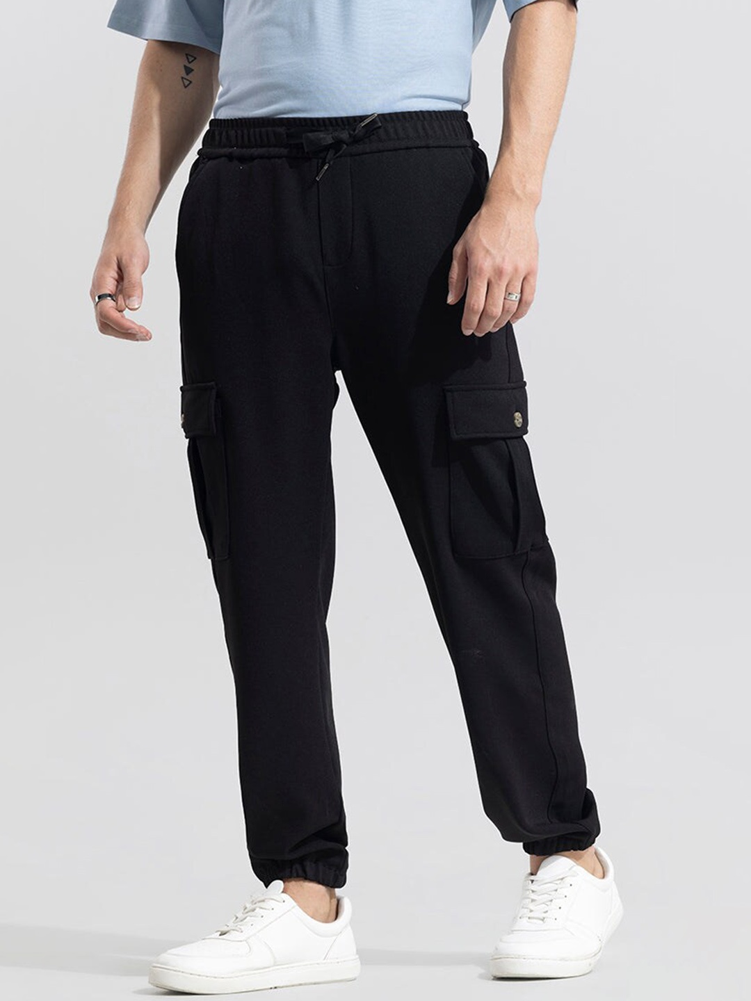

Snitch Men Smart Slim Fit Joggers Trousers, Black
