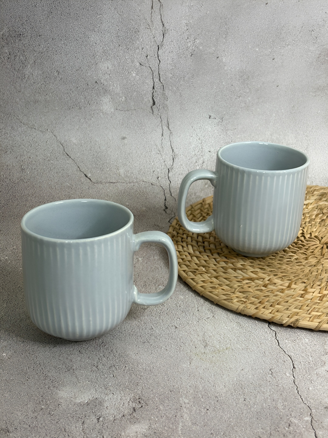 

House of Ceramics Grey 2 Pieces Textured Ceramic Glossy Mugs 300 ml