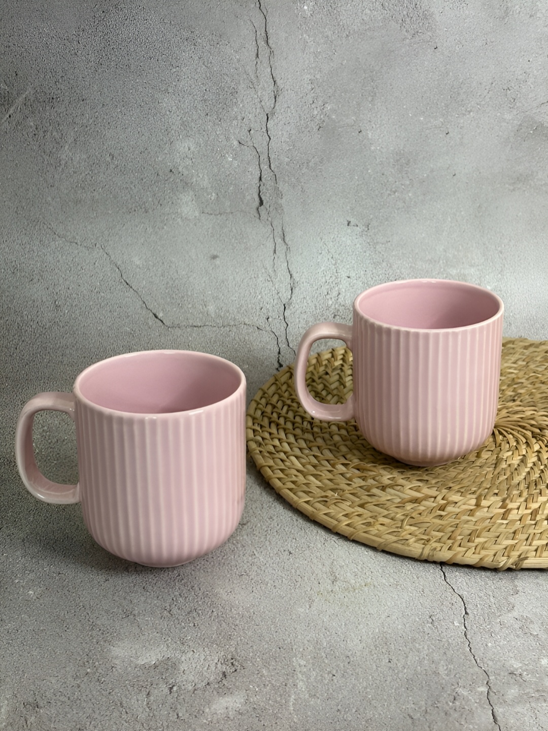 

House of Ceramics Pink 3 Pieces Textured Ceramic Glossy Mugs 300 ml