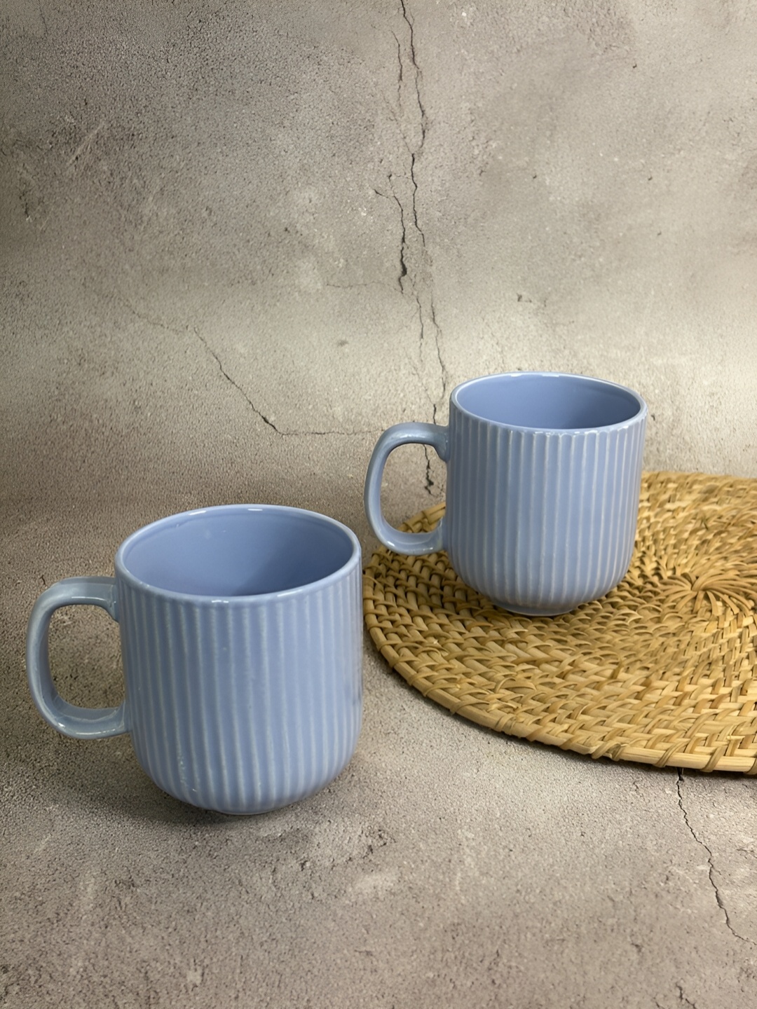 

House of Ceramics Blue 2 Pieces Textured Ceramic Glossy Mugs