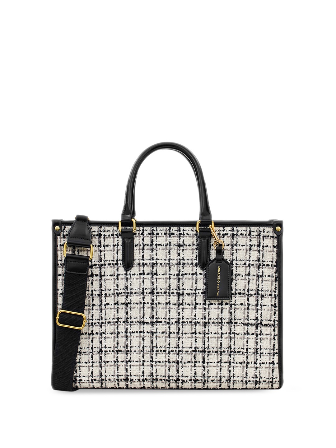 

MIRAGGIO Oversized Tweed Tote Bag with Crossbody Strap, White