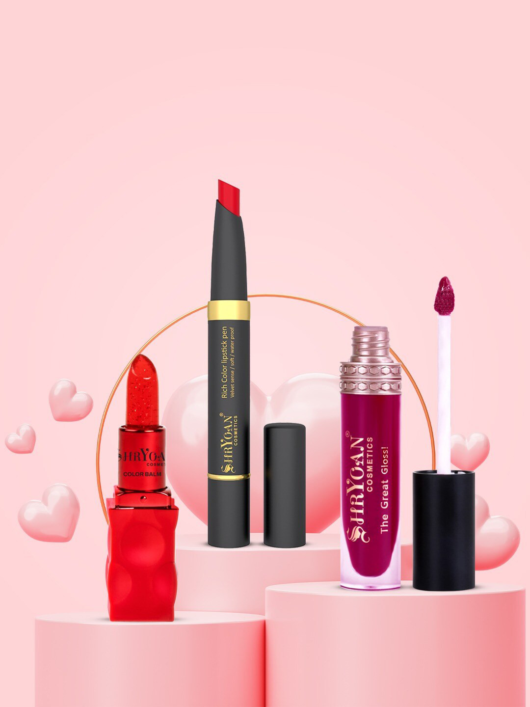 

SHRYOAN Set of Velvet Sense Lipstick + Color Change Gel Lipstick + Juicy Jelly Lip Gloss, Red