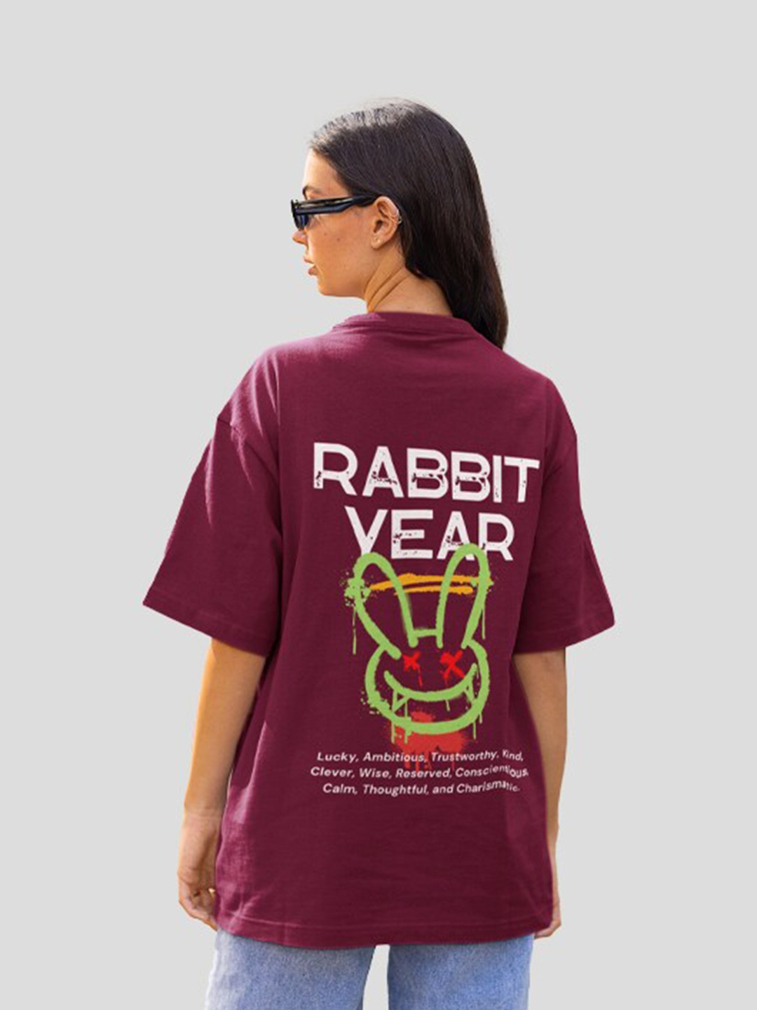 

Slenor Typography Printed Drop-Shoulder Sleeves Cotton Oversized T-shirt, Maroon