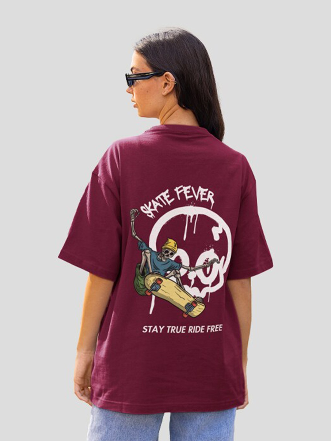 

Slenor Typography Printed Drop-Shoulder Sleeves Oversized Cotton T-shirt, Maroon