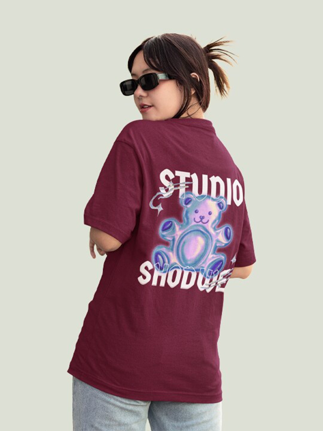 

Slenor Typography Printed Drop-Shoulder Sleeves Oversized Cotton T-shirt, Maroon