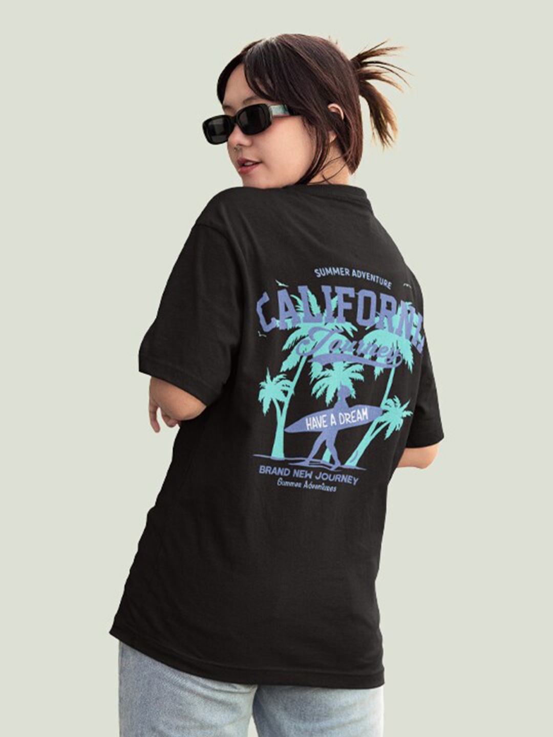 

Slenor Typography Printed Drop-Shoulder Sleeves Oversized Cotton T-shirt, Black