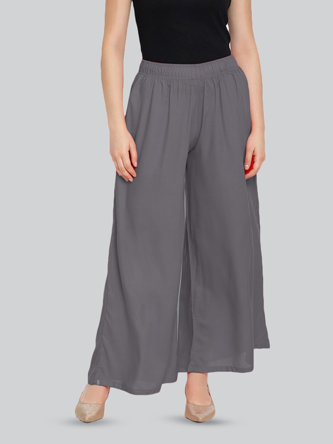 

LYRA Women Wide Leg Palazzos, Grey melange
