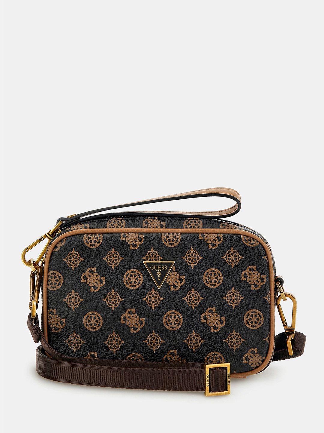 

GUESS Printed PU Structured Sling Bag, Brown