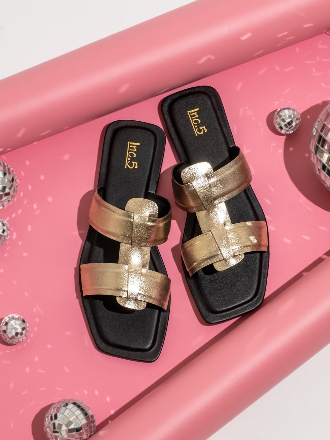 

Inc 5 Embellished Open Toe Flats, Gold