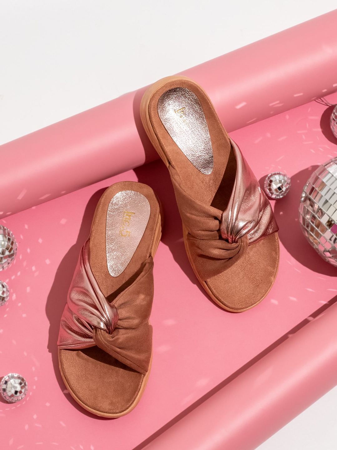 

Inc 5 Textured Suede Open Toe Flats, Peach