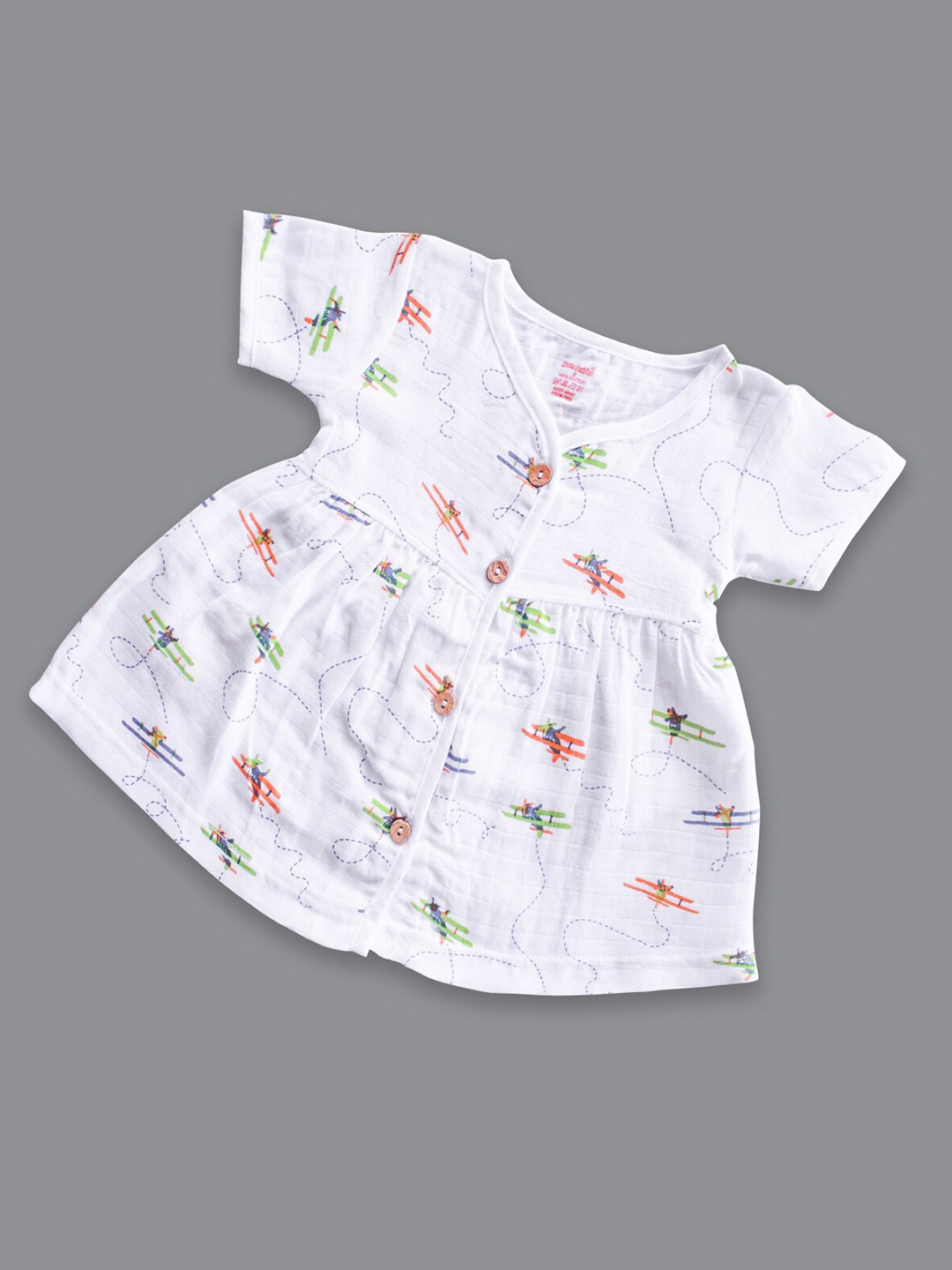 

Born Babies Infant Girls Conversational Printed Organic Cotton Fit & Flare Dress, White
