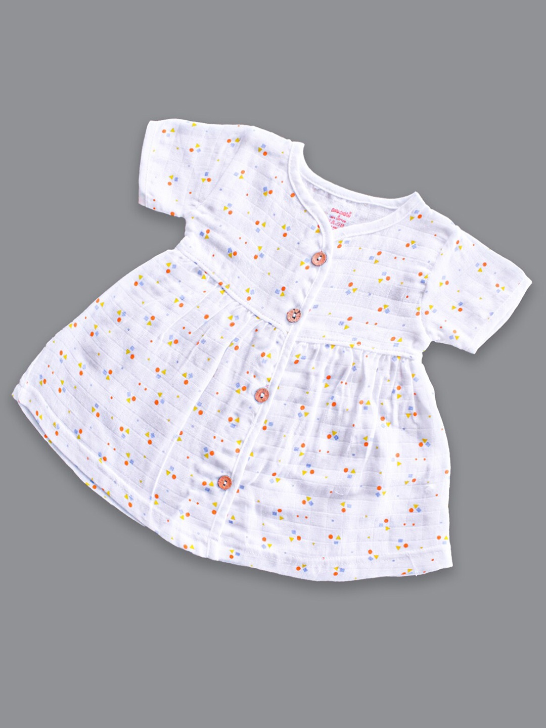 

Born Babies Infant Girls Geometric Printed Organic Cotton Fit & Flare Dress, White
