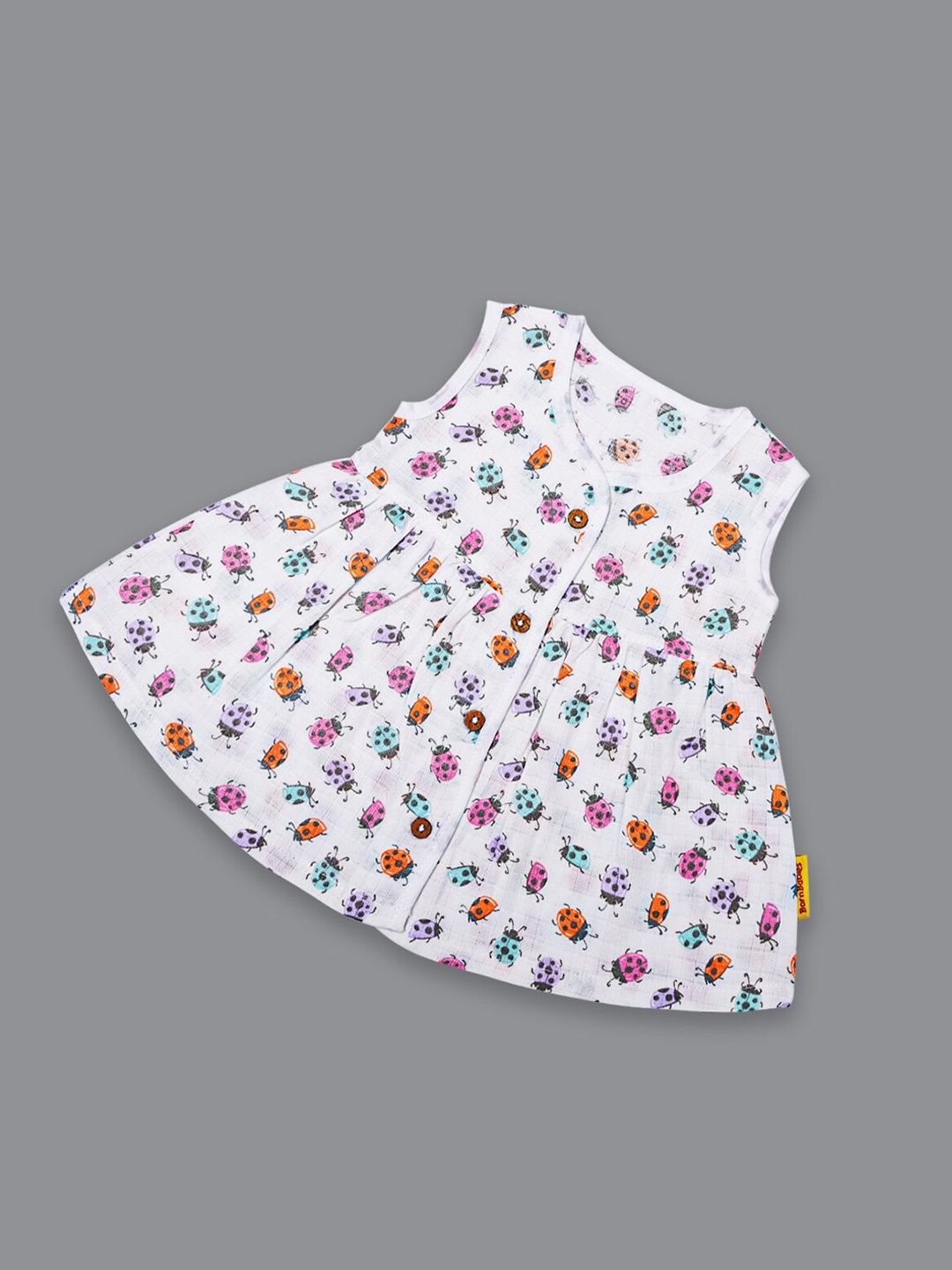 

Born Babies Infant Girls Conversational Printed Organic Cotton Fit & Flare Dress, White
