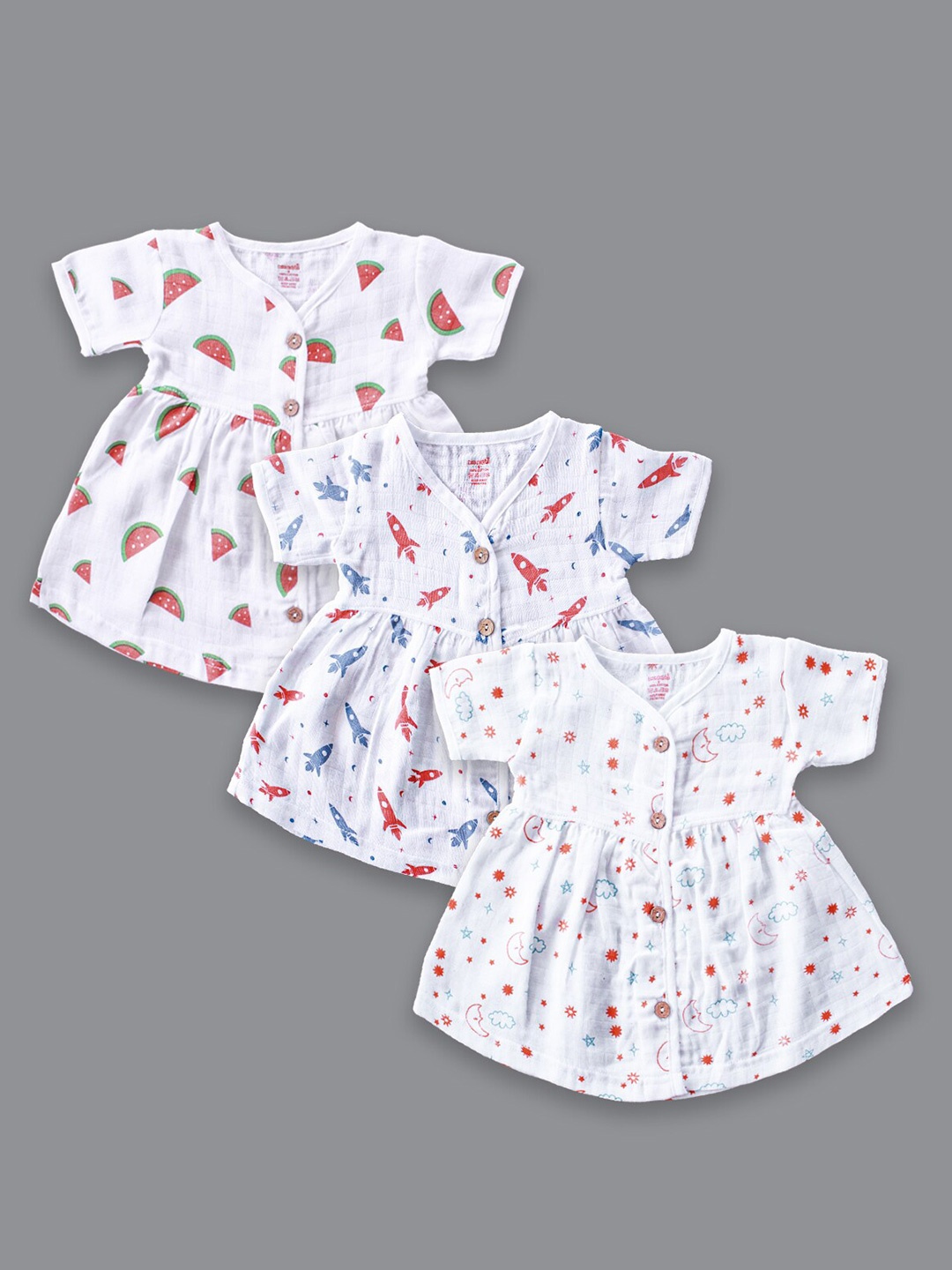 

Born Babies Girls Pack Of 3 Printed Organic Cotton Fit & Flare Dress, White