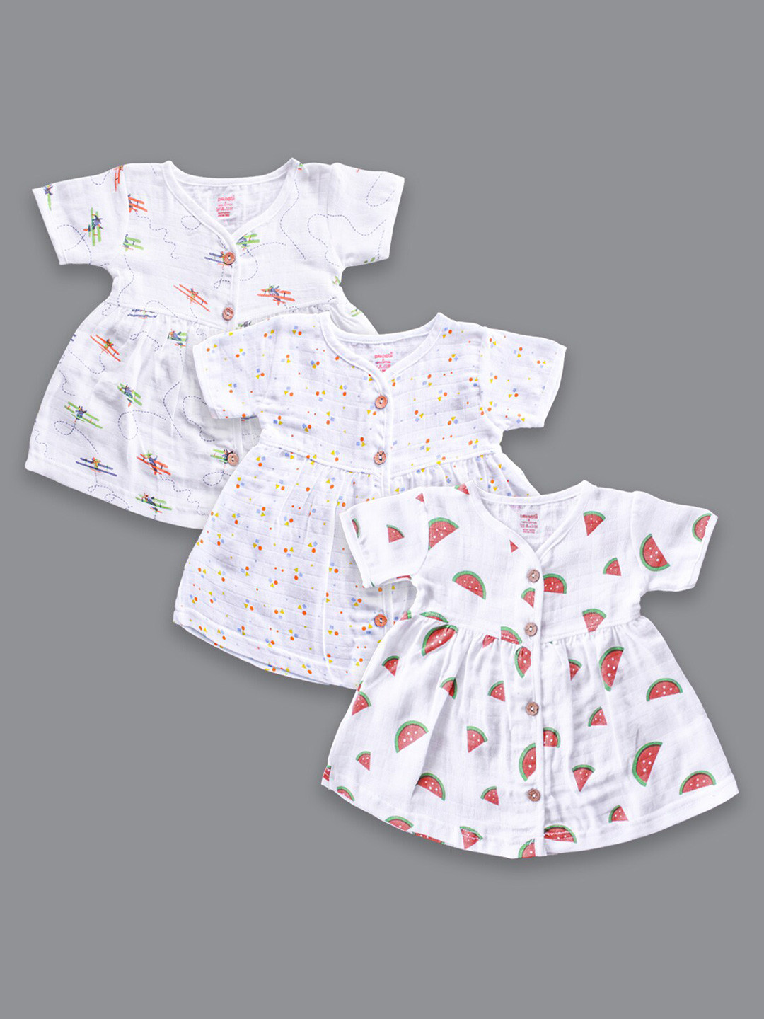 

Born Babies Girls Pack Of 3 Printed Organic Cotton Fit & Flare Dress, White