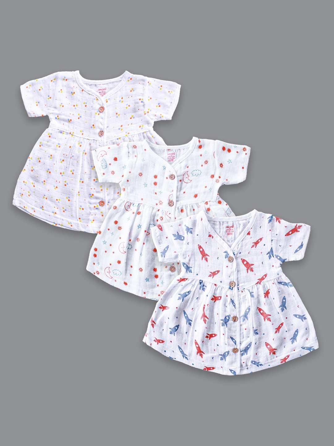

Born Babies Girls Pack Of 3 Printed Organic Cotton Fit & Flare Dress, White
