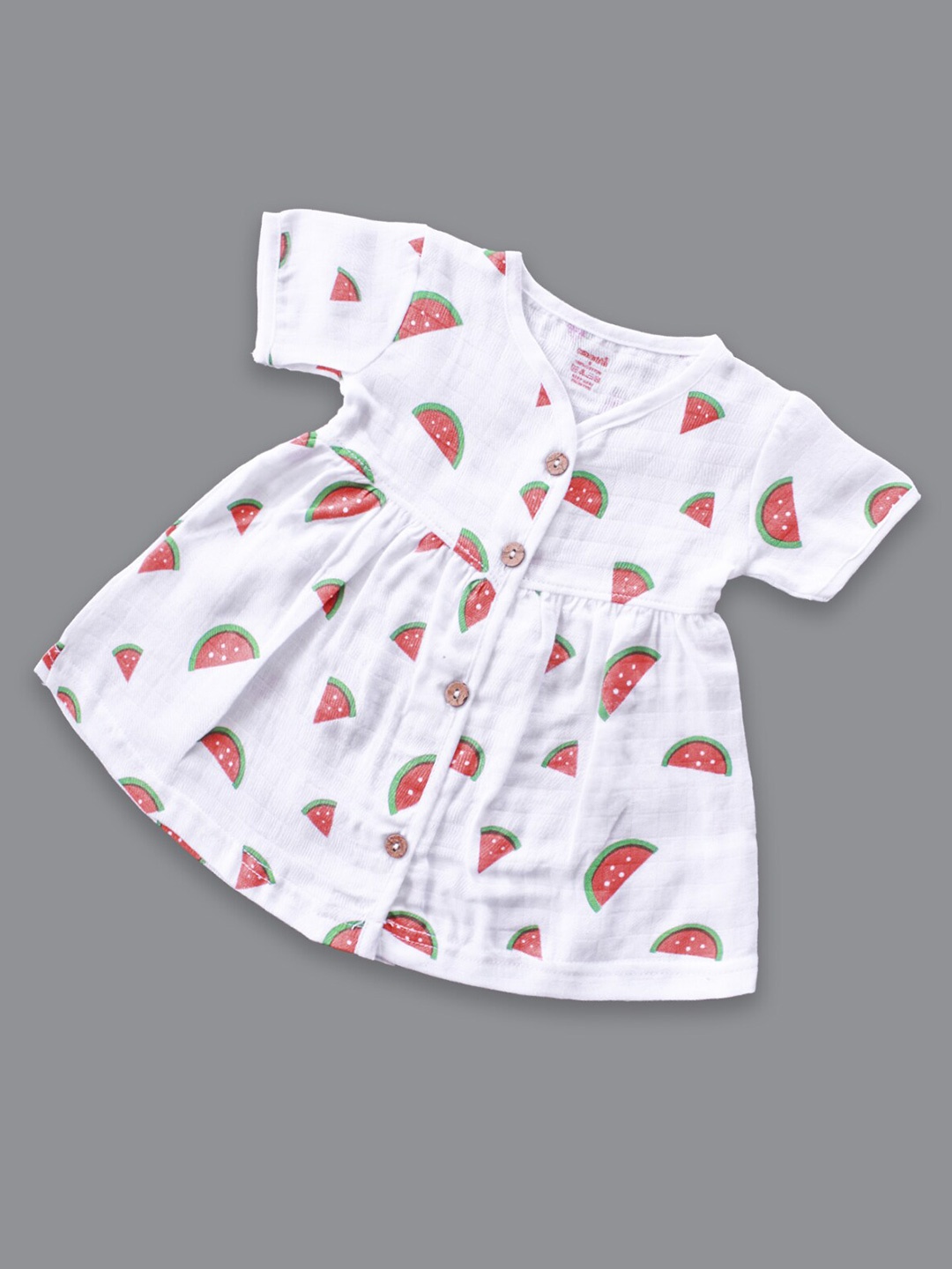 

Born Babies Girls Printed Organic Cotton Fit & Flare Dress, White