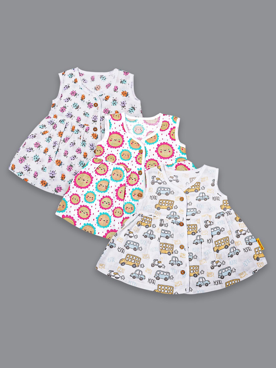 

Born Babies Girls Pack Of 3 Printed Organic Cotton Fit & Flare Dress, Multi