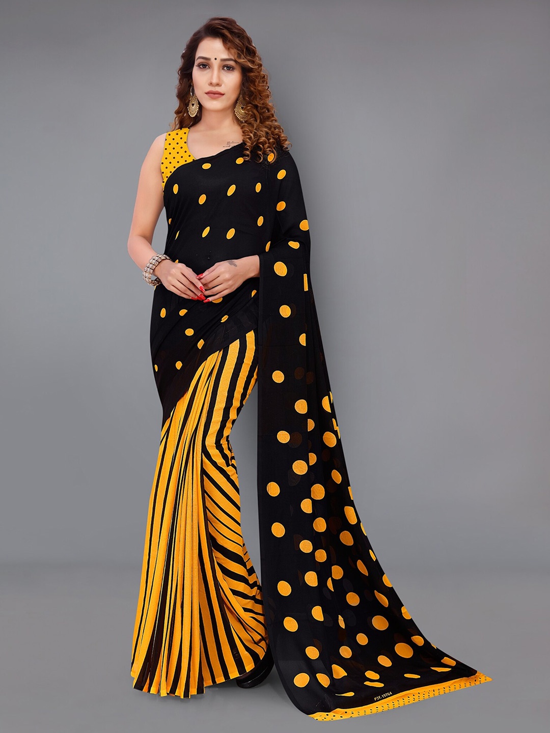 

Moda Rapido Polka Dot Half and Half Saree, Black