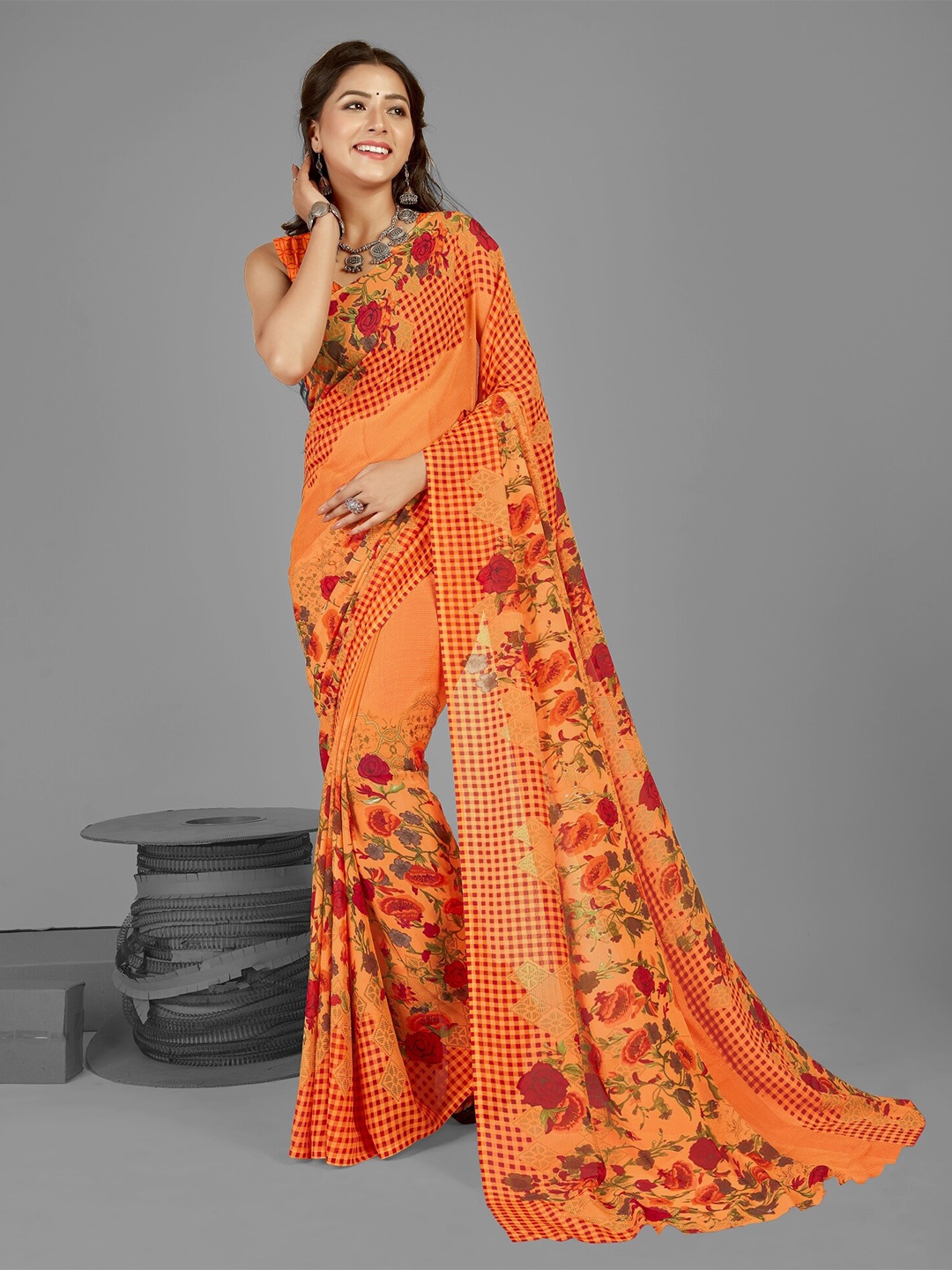 

ANAND SAREES Floral Printed Saree, Orange