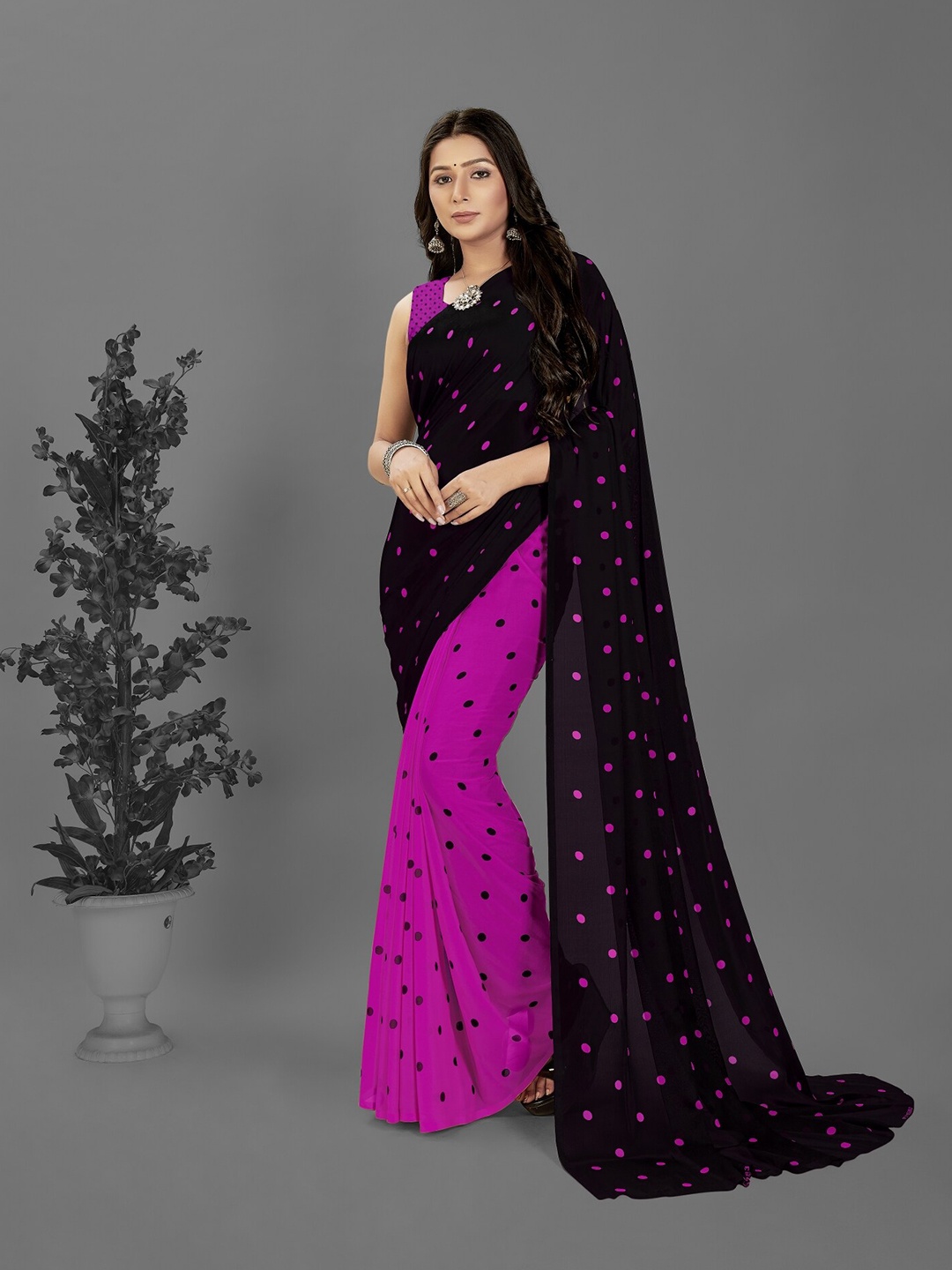 

Moda Rapido Polka Dot Half and Half Saree, Purple