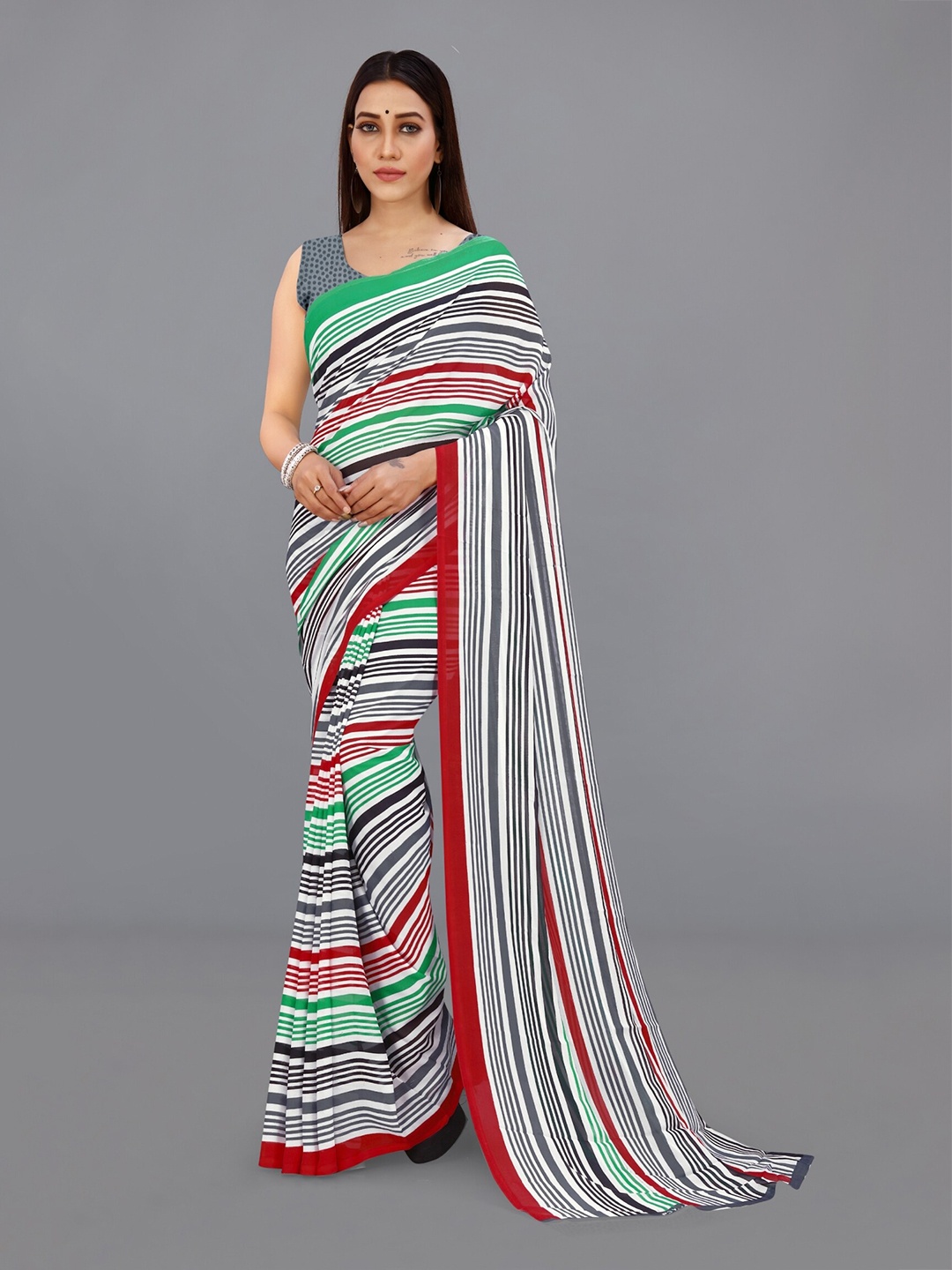 

ANAND SAREES Striped Saree, Red