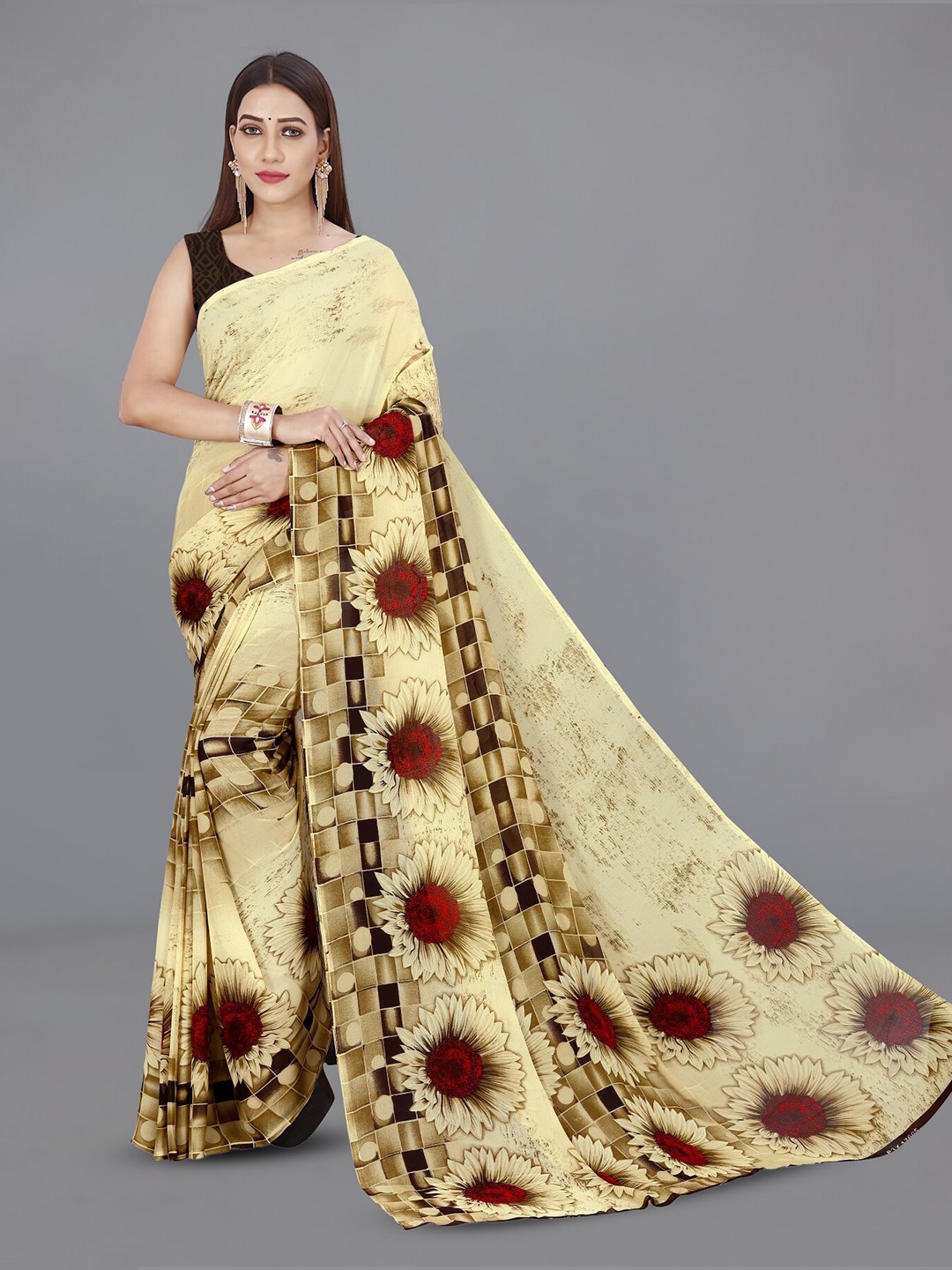 

ANAND SAREES Floral Printed Saree, Beige