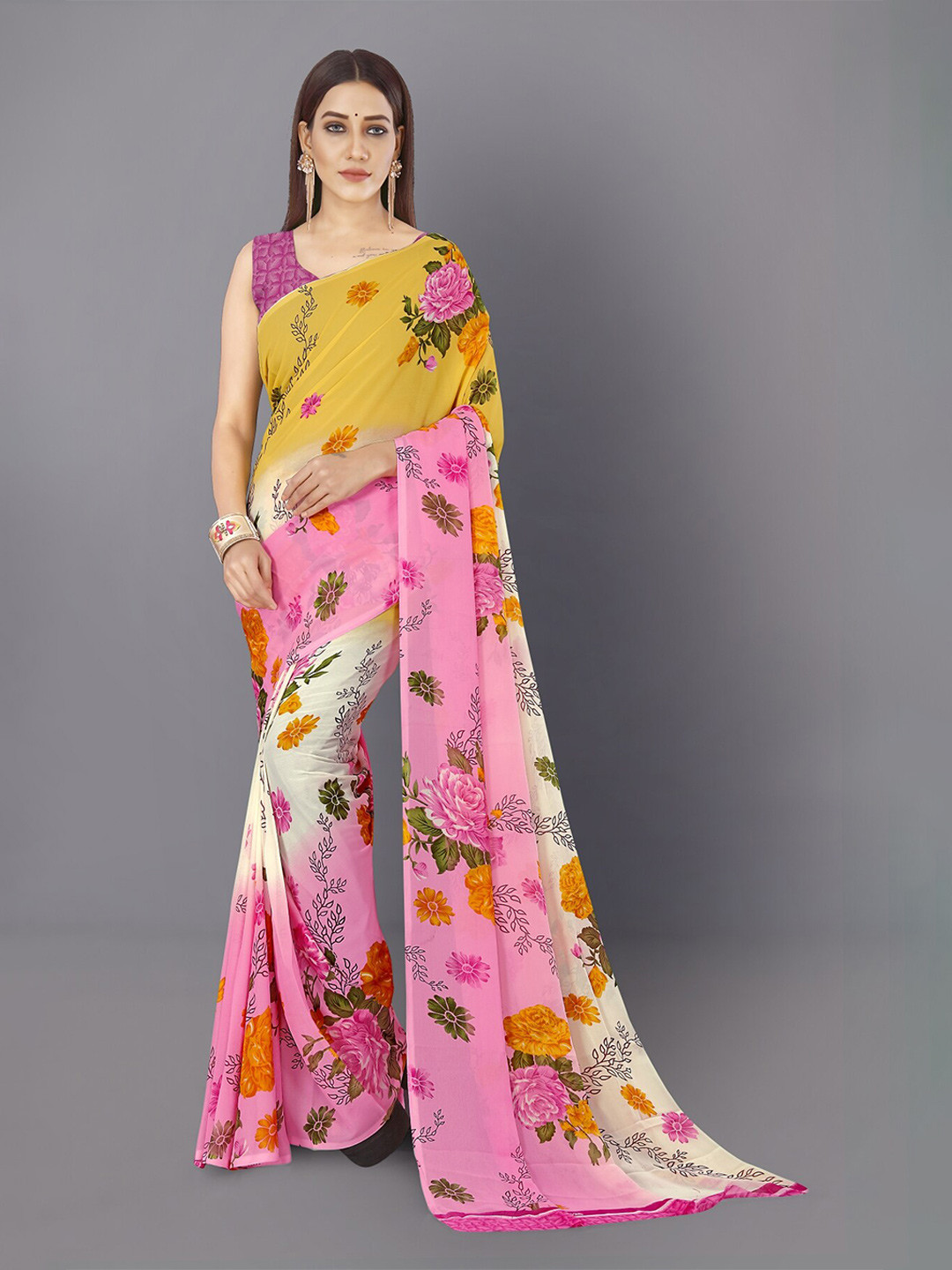 

Moda Rapido Floral Printed Saree, White