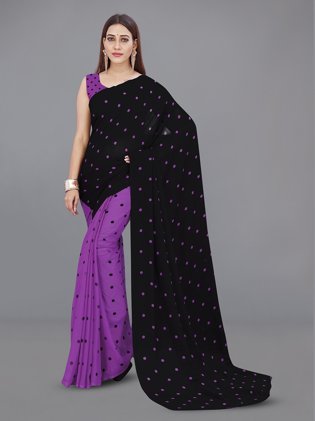 

Moda Rapido Polka Dot Half and Half Saree, Purple
