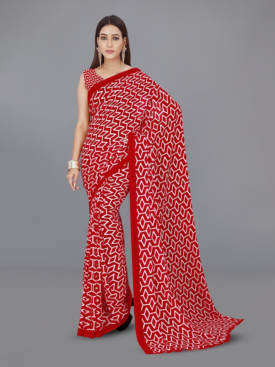 

ANAND SAREES Abstract Printed Saree, Red