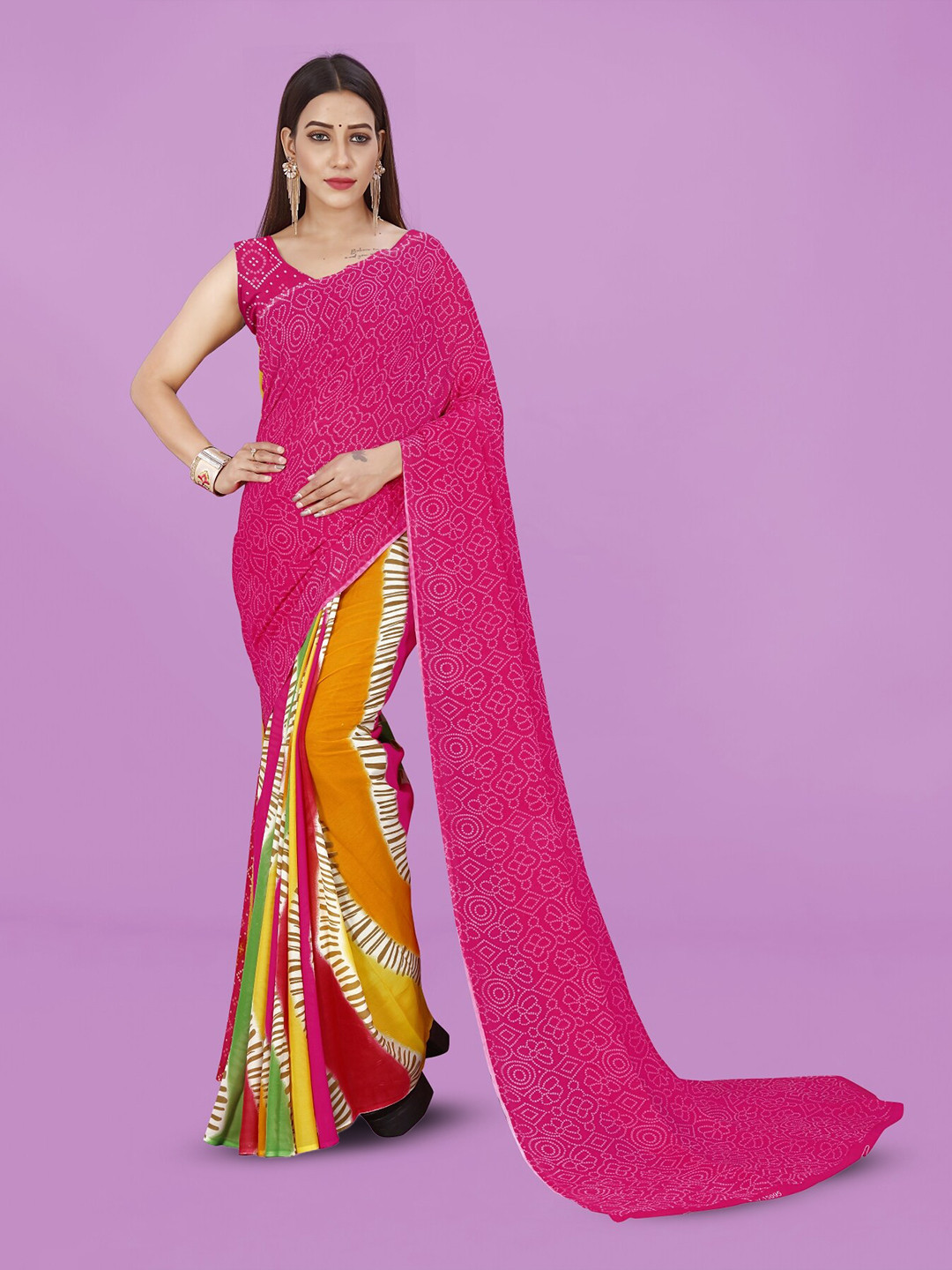

ANAND SAREES Bandhani Printed Saree, Pink