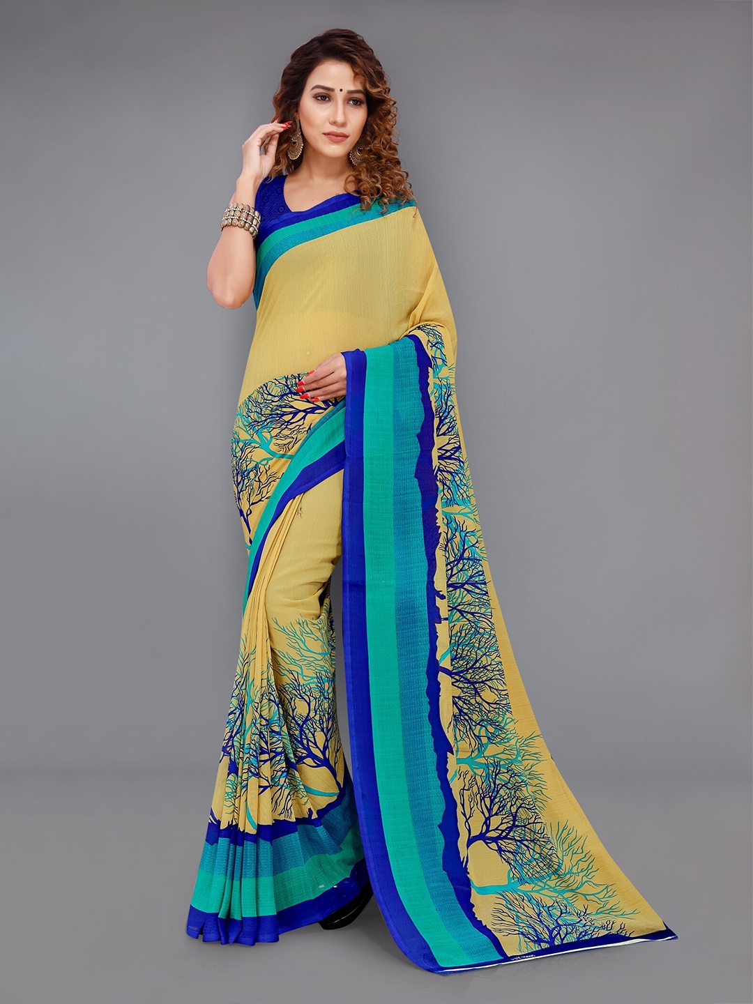 

Moda Rapido Floral Printed Saree, Blue