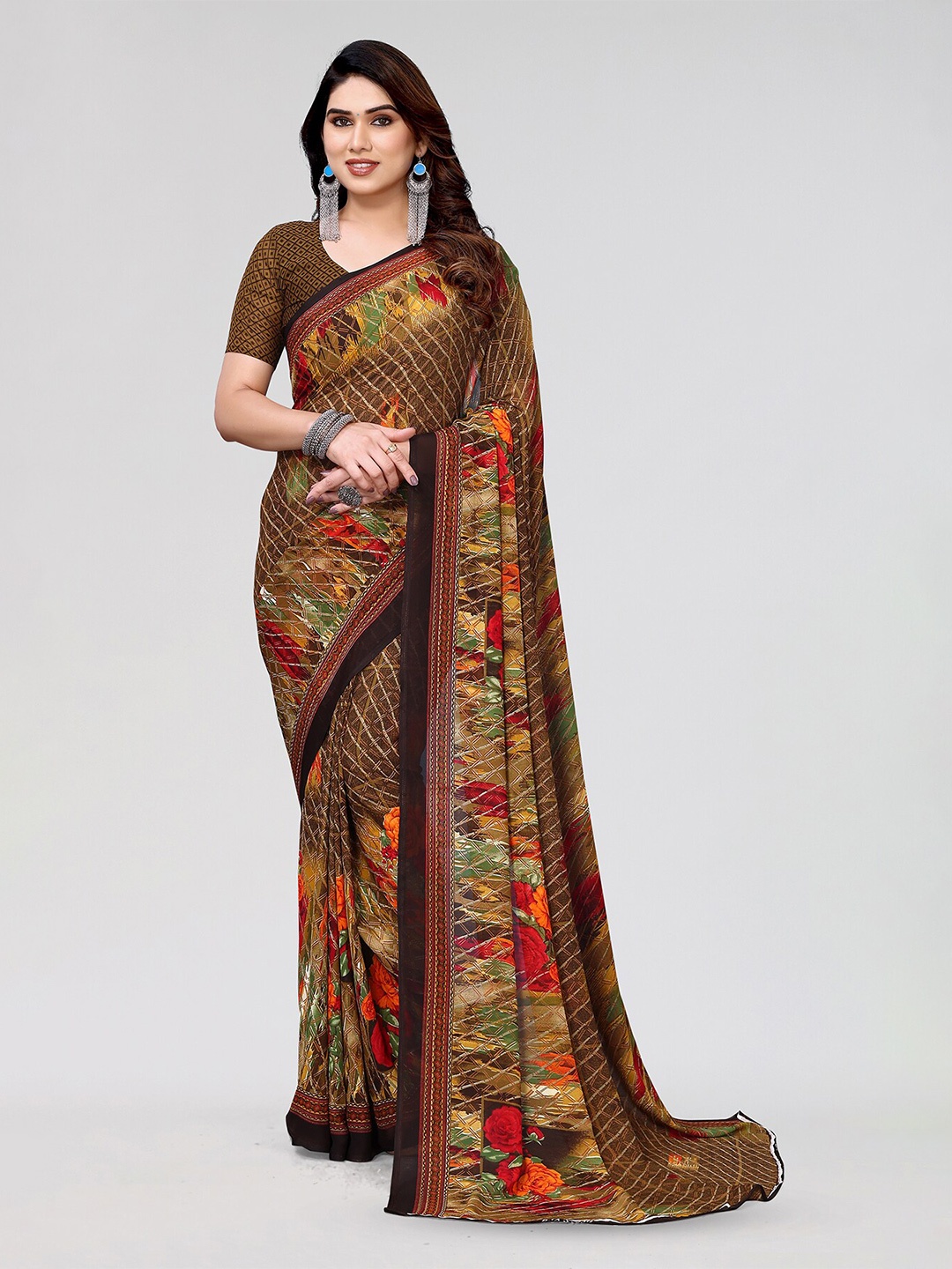 

ANAND SAREES Floral Printed Saree, Beige