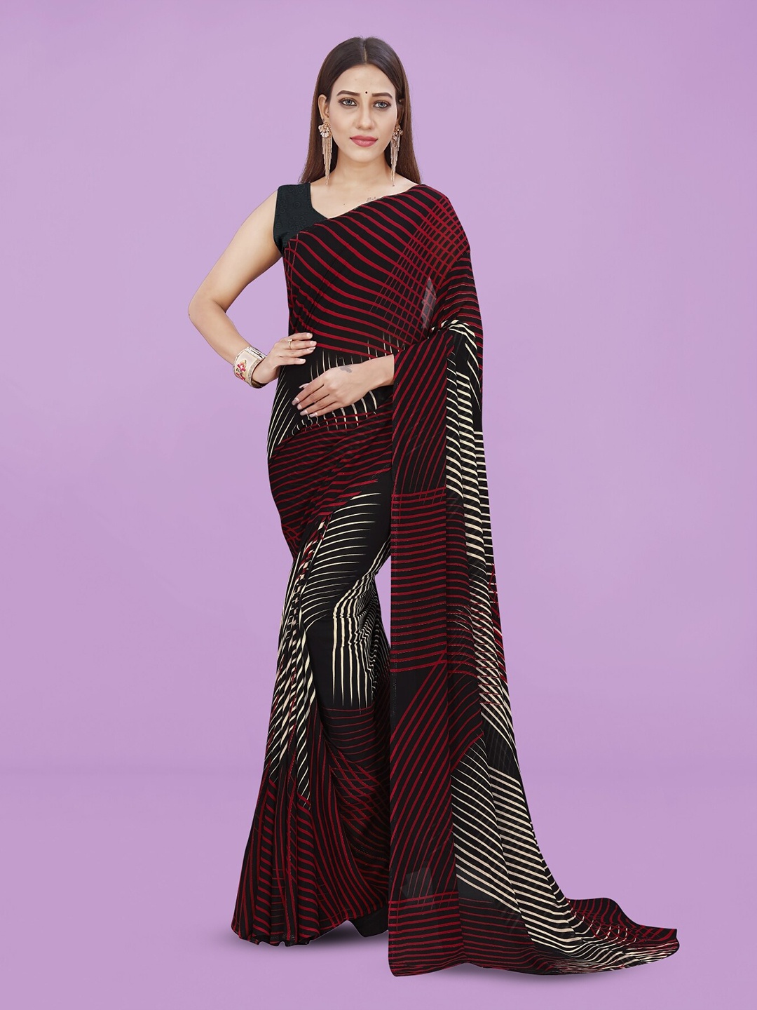 

Moda Rapido Striped Saree, Black