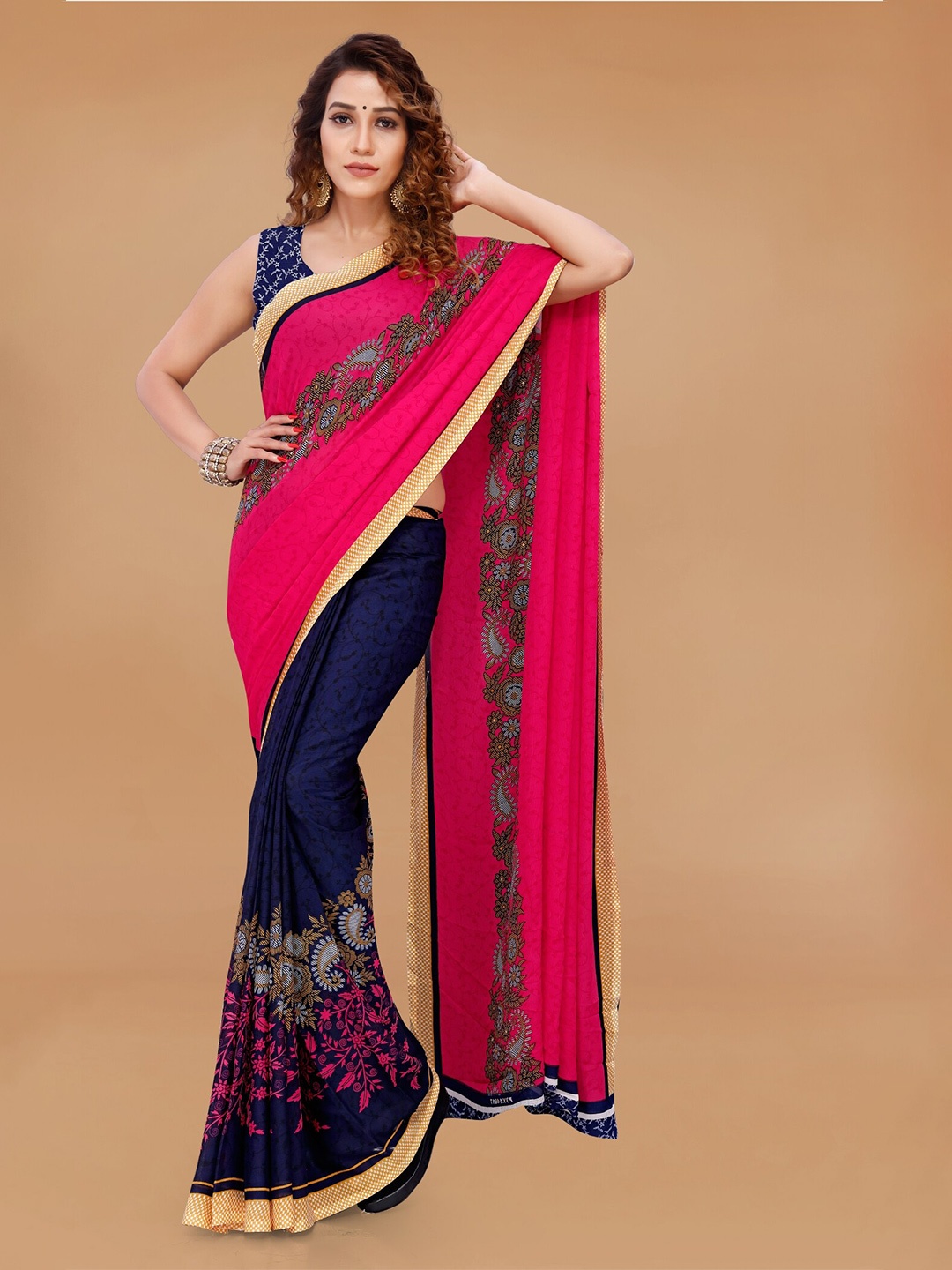 

Moda Rapido Floral Printed Saree, Pink