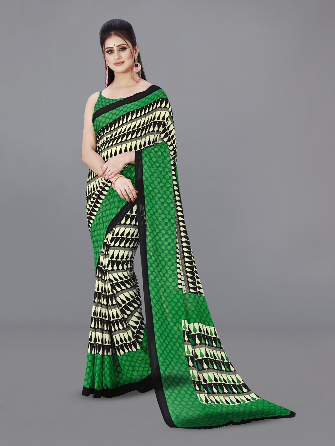 

ANAND SAREES Geometric Printed Saree, Green