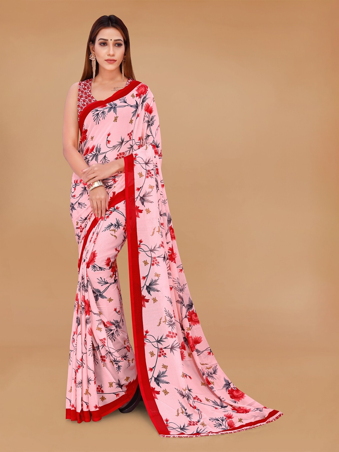 

Moda Rapido Floral Printed Saree, Pink