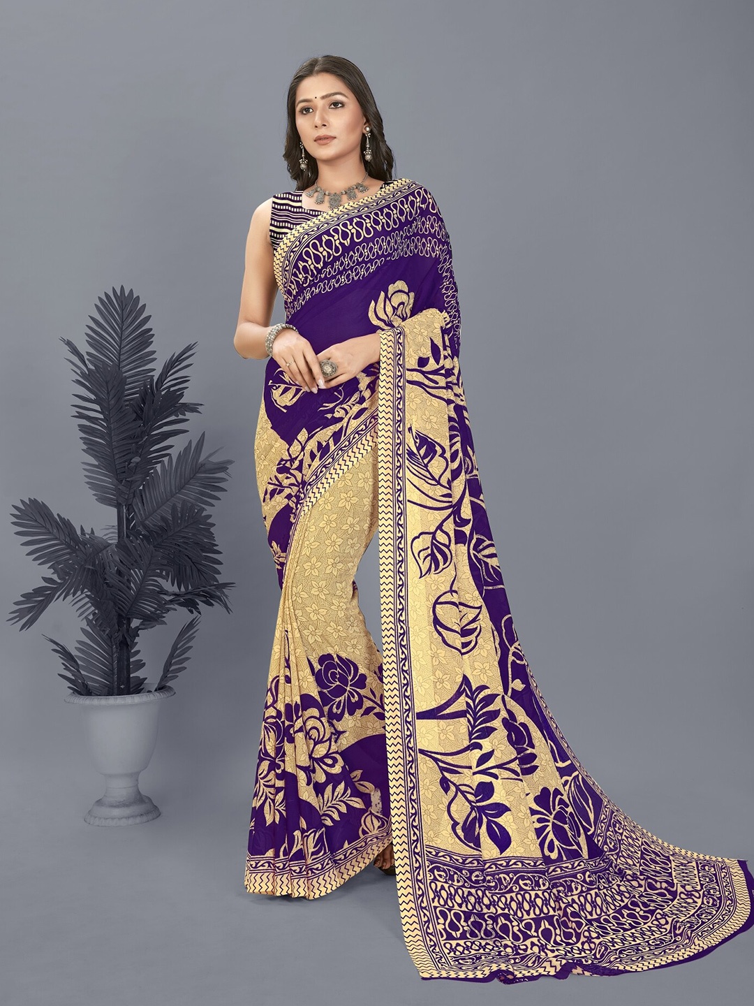 

ANAND SAREES Floral Printed Saree, Purple