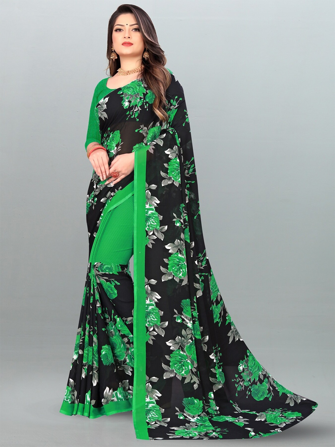 

Moda Rapido Floral Printed Saree, Green